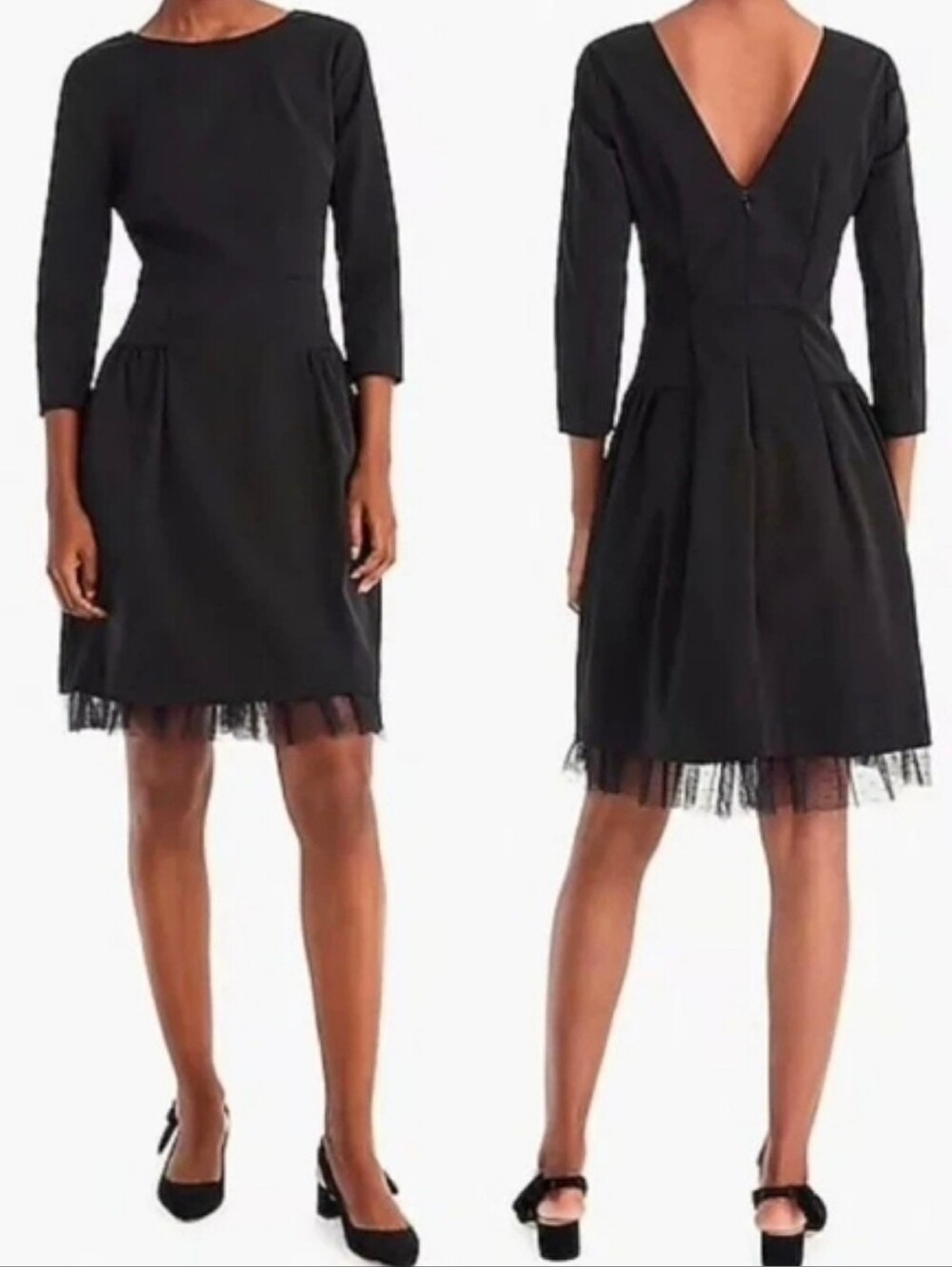 NWT J Crew Black Tulle Hem 3/4 Sleeve Sheath Cocktail Dress Size 4 Retro